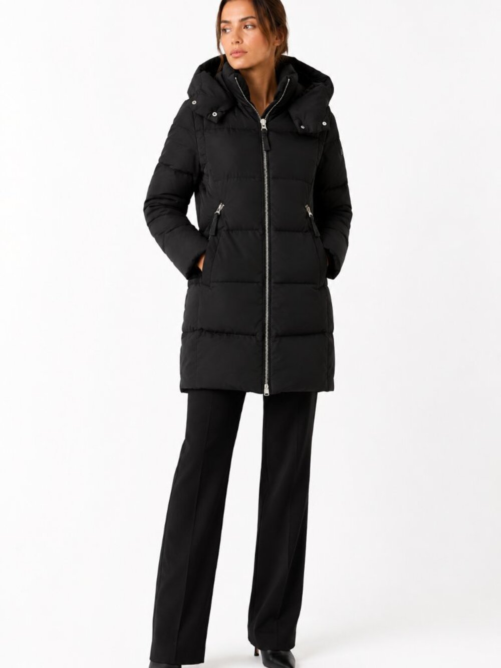 DEREK LAM 10 CROSBY 2 IN 1 BLACK PUFFER FUR HOOD FULL ZIP WINTER COAT & VEST
